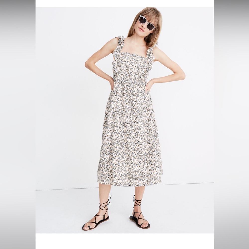 Madewell Ruffle-Strap Square-Neck Midi Dress Fieldwalk Floral Retro 6 AL727